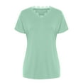 thumbnail image 2 of Scyoekwg Summer Casual Tops for Women Trendy Short Sleeve T Shirts Classic Solid Color Tshirt Loose Comfy Blouse V-Neck Lace Basic Tops Going Out Tops Blouses (Green,L), 2 of 6