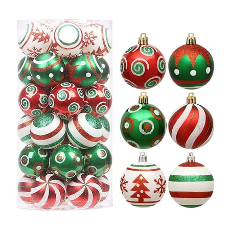 Lksixu 24Pcs Christmas Tree Hanging Ornaments, Christmas Decorations for Xmas Tree, 2.36 inch Glitter Red and Green Shatterproof Christmas Tree Hanging Baubles, Christmas Pendant for Party Wedding