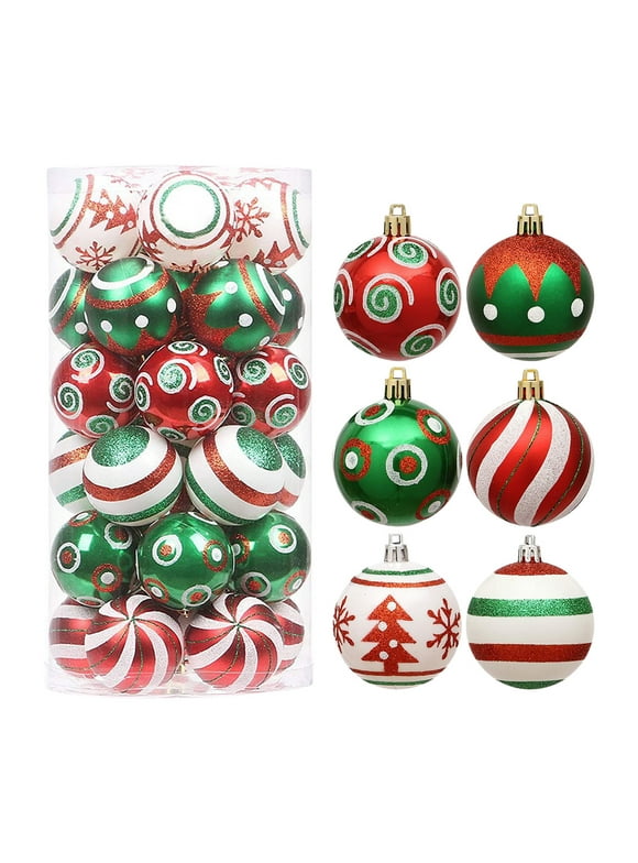 LSLJS 30Pcs Christmas Tree Hanging Ornaments, Christmas Decorations for Xmas Tree, 2.36 inch Glitter Red and Green Shatterproof Christmas Tree Hanging Baubles, Christmas Pendant for Party Wedding