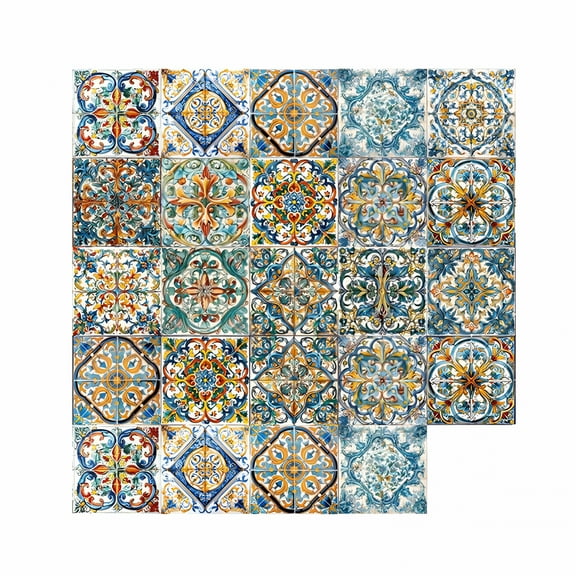 LAMIRO 24Pcs 6X6 in Decorative Tile Stickers,Peel And Stick Self Adhesive Removable Moroccan Tiles Backsplash Waterproof for Kitchen Bathroom Furniture Staircase Home Decor