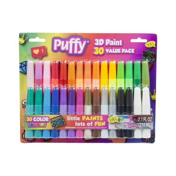 Puffy 3D Paint Writers 30 Piece Value Pack Rainbow, Multi-Surface