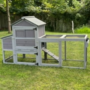 Aivituvin 82.4 Chicken Coop with Wheels, Large Hen House with Run, Chicken Cage for 4-6 Chickens, Weatherproof Asphalt Roof, Nesting Box & Pull-Out Tray