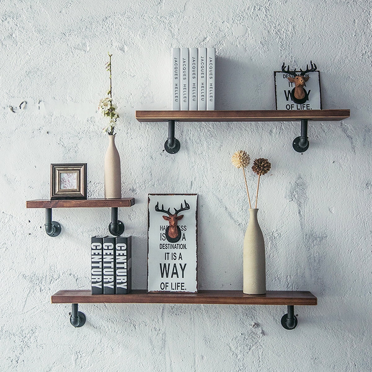 wood wall shelves with brackets