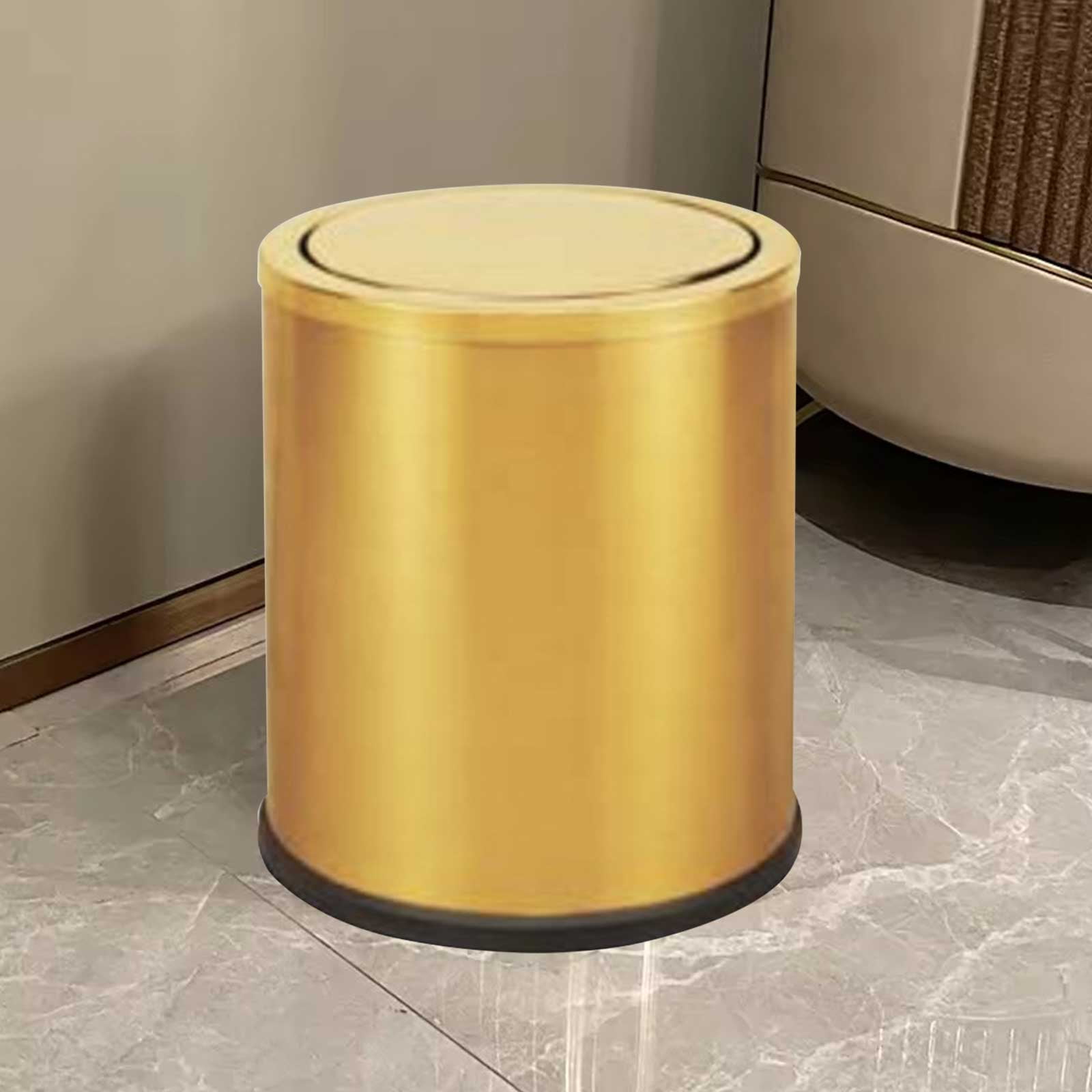 Trash can with Flipping Lid,Stainless Steel Garbage cans Wastebasket Bin for Bathroom,Laundry,Hotel,Office,Laundry Room,Metallic,Gold