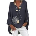 thumbnail image 3 of Blusa tipo camisa HUOGUO, talla grande, estampado floral, cuello en V, para mujer, 3 of 5