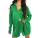 thumbnail image 1 of Conjunto De Señoras Plisadas Cuello En V Manga Larga Color Puro Pantalones De Pierna Ancha Ropa De Mujer De 2 Piezas Verde M, 1 of 6
