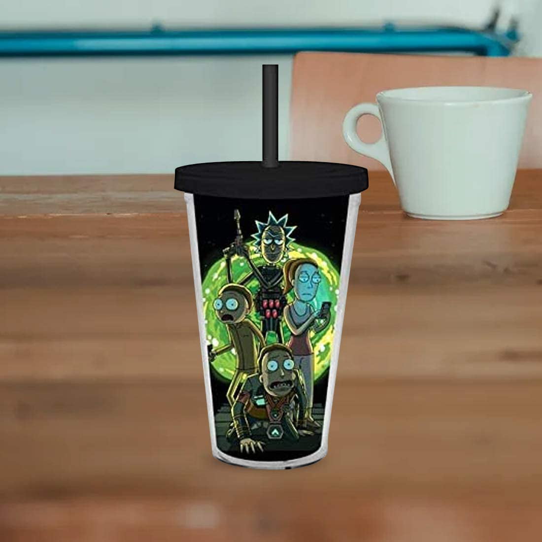 Rick and Morty Portal Carnival Plastic 20 oz. Travel Cup with Straw Black