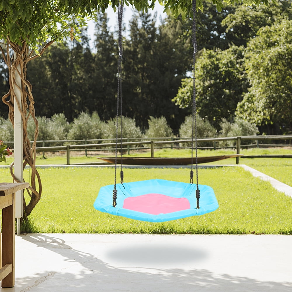 CIPACHO Hexagon Tree Swing, Kids Platform Swing with 2 Carabiners & Adjustable Rope, Swing Set Great for Backyard