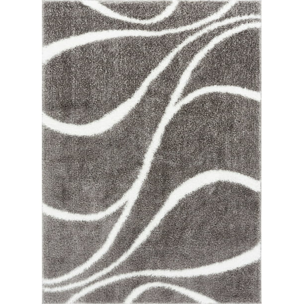 Sierra Soft Plush Modern Waves Grey, Grey And White Area Rugs