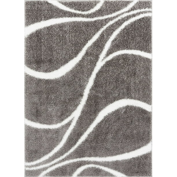 Sierra Soft Plush Modern Waves Grey White Geometric Area Rug Luster Pile Dense Plush Carpet Walmart Com Walmart Com