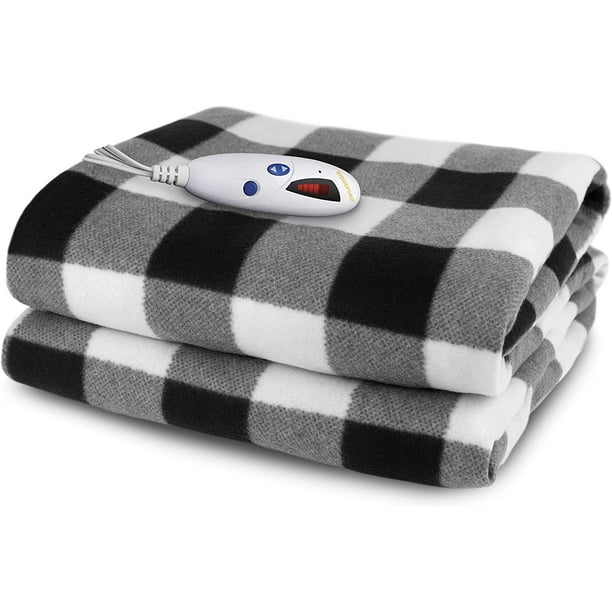 Biddeford Microplush Electric Heated Warming Throw Blanket Black White