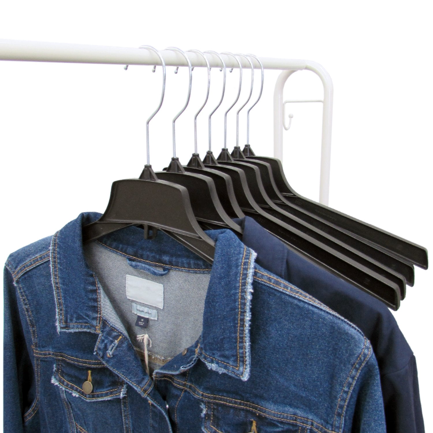 Hanger Central Recycled Black Heavy Duty Plastic Outerwear Hangers with Long Polished Metal Swivel Hooks, 19 Inch, 10 Set