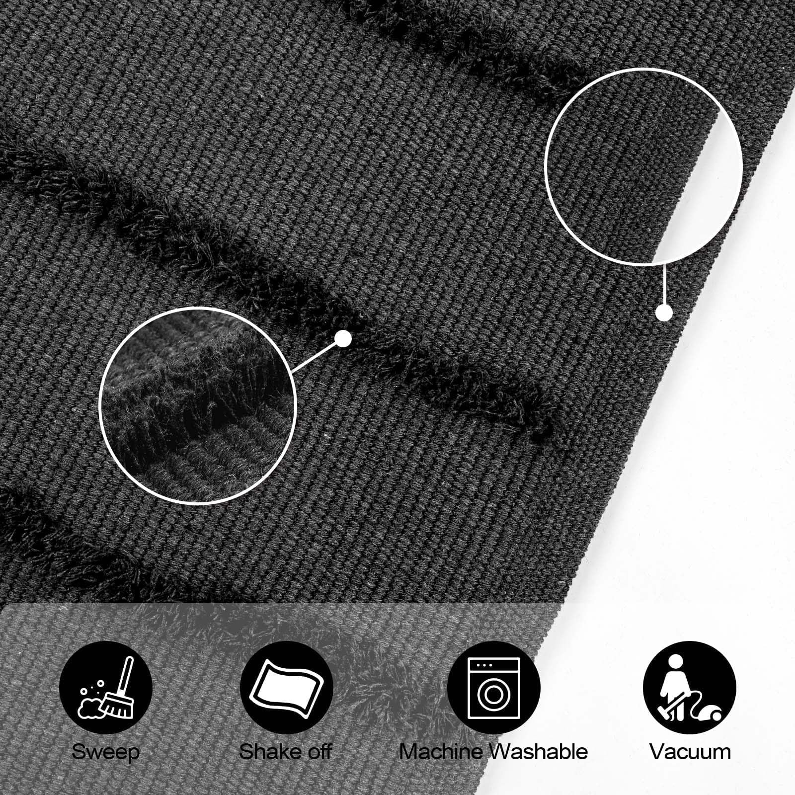 SUNDEREY Modern Rainbow Area Rug,5'x8' Washable Bedroom Rugs,Boho Woven Floor Carpet With Tassel, Modern Farmhouse Tufted Rug For Living Dining Room Kitchen Entryway Bathroom,Dark Grey