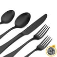 thumbnail image 2 of 5 Pcs Black Silverware with 10 Pack Disposable Placemats Set, Mirror Polished Flatware Set Stainless Steel Fork Knife Spoon, Food Grade Eating Utensils, Reusable Cutlery Set, Dishwasher Safe, 2 of 8