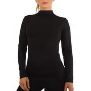 Women Long Sleeve Mock Neck Shirt Seamless Stretch Turtleneck Top Slim Fitted M-XL Plus Size