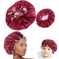 thumbnail image 2 of Elegant Parent Child Matching Lace Satin Nightcap Imitation Silk Hair Design Sleeping Cap for Ladies and Kids, 2 of 7