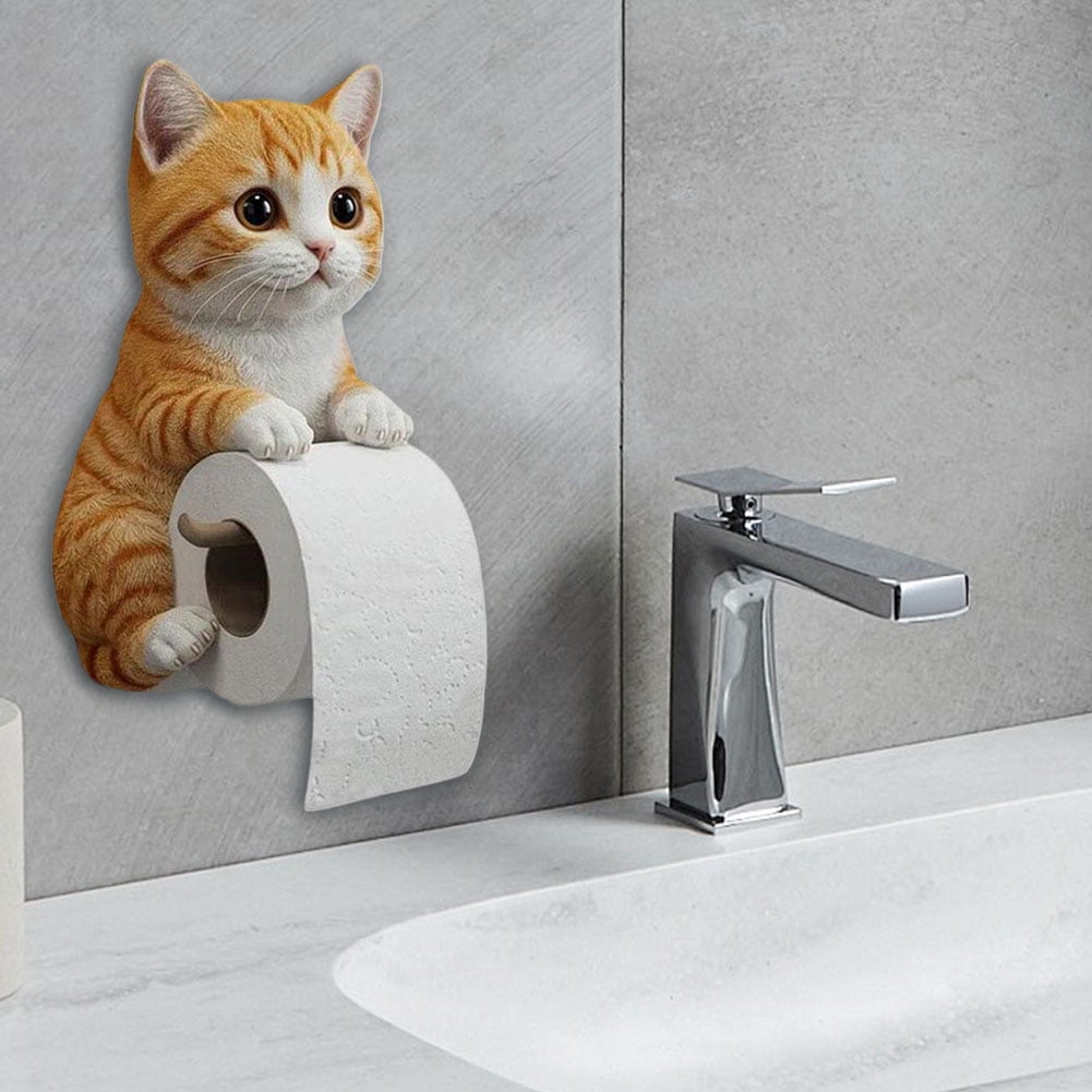 CARRFA Funny 3D Cat Toilet Roll Holder, Creative Cat Sculpture Paper Holder, Decorative Towel & Tissue Wall Mount for Bathroom Kitchen Decor Gifts for Cat Lovers
