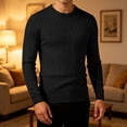 thumbnail image 2 of Atkumj Men Undershirts Casual Ribbed Vertical Rib Knit Crew Neck Sweaters Versatile Slim Fit Solid Color Long Sleeve Mens Pullover Sweaters for Fall Winter M, 2 of 3