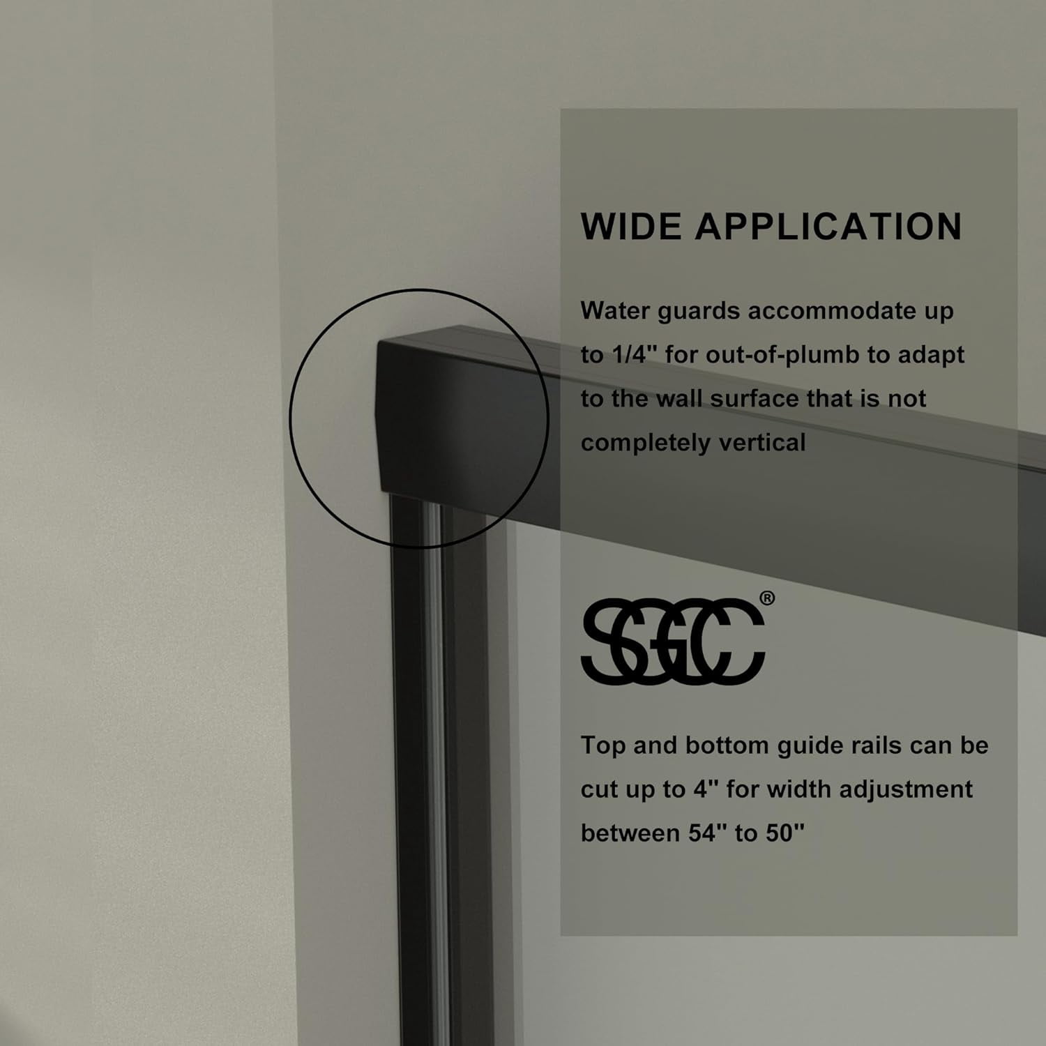 50-54" W x 72" H Semi-Frameless Sliding Glass Shower Door, Matte Black Finish Shower Door with 1/4'' (6mm) Clear SGCC Tempered Glass