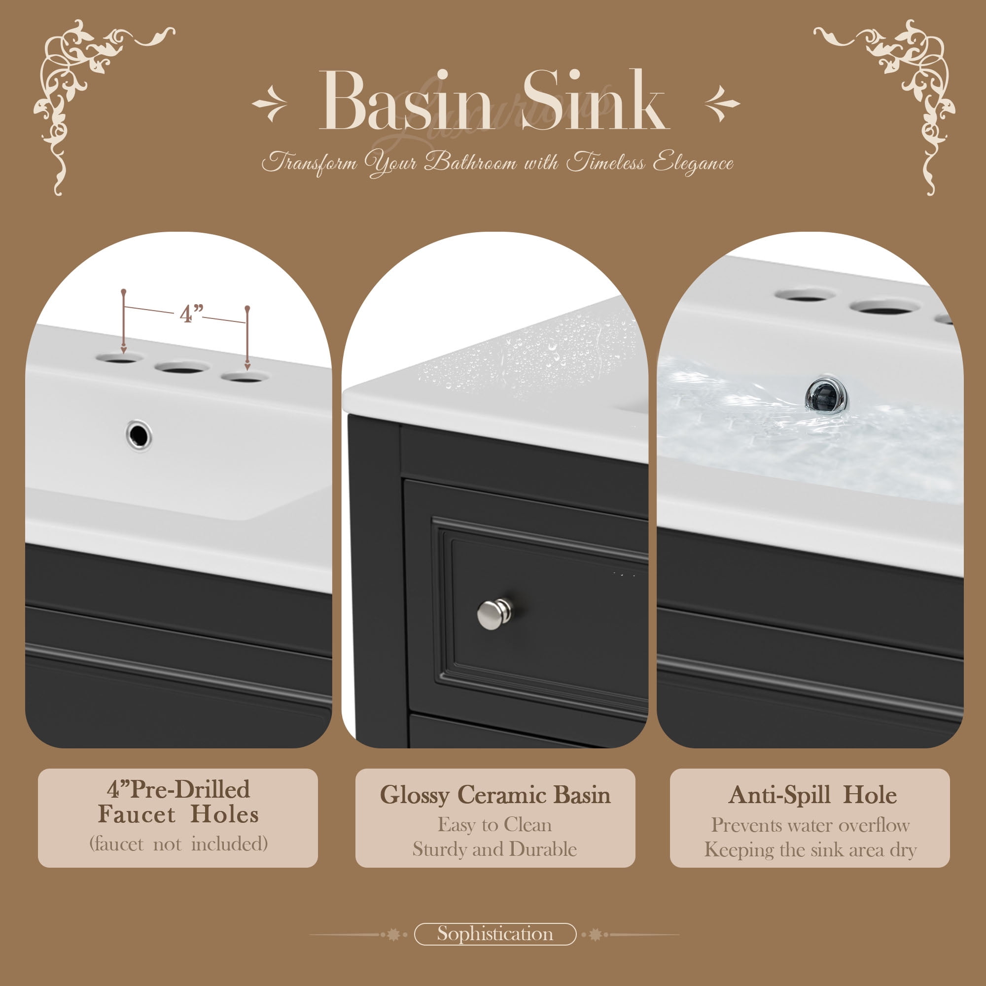 Harper & Bright Designs 36" Bathroom Vanity with Sink, Bathroom Storage Cabinet with Drawers, Single Sink Bathroom Vanity, Black