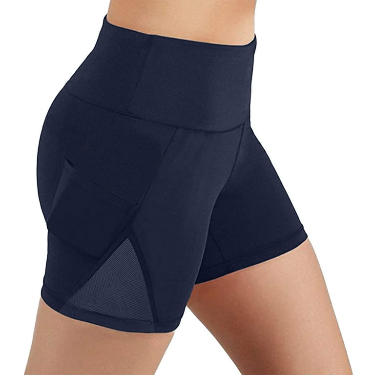 Women High Waist Yoga Shorts With Side Pockets Workout Running