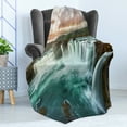 thumbnail image 4 of Waterfall Soft Flannel Fleece Throw Blanket, Majestic Iceland Waterfall Flowing down the River Northern Nature Photo, Cozy Plush for Indoor and Outdoor Use, 70" x 90", Multicolor, by Ambesonne, 4 of 5