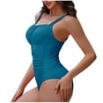 thumbnail image 4 of Hicidod One Piece Swimsuit Women Tummy Control Square Neck Bikini Bathing Suit Slimming Solid Ruched Trendy Swimwear for Summer, 4 of 7