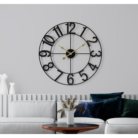 Sorbus Large Metal Numerical Wall Clock for Living Room Decor (Black  24  Diameter)