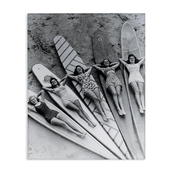 Stupell Industries Vintage Women on Surfboards People Photography Wrapped Canvas Canvas Art Print Wall Art, 16 x 20