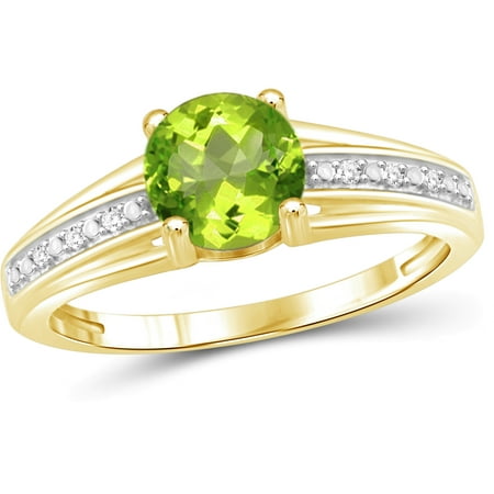 - 3/4 Carat T.G.W. Peridot And White Diamond Accent 14kt Gold Over Silver Ring