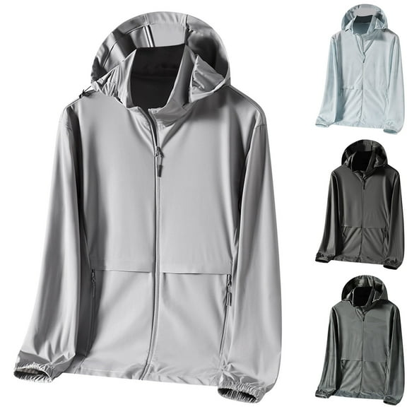 Zylanna Men's Athletic Jacket, Long Sleeve Full Zip Workout Running Quick Dry Active Shirts with Pockets Gray Size 2XL