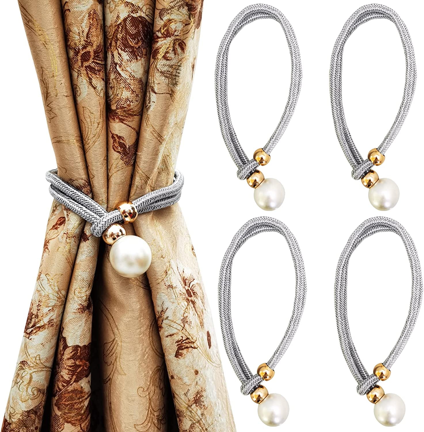 Curtain Tiebacks, 4 Pack Adjustable Curtain Ropes Suitable for Inside