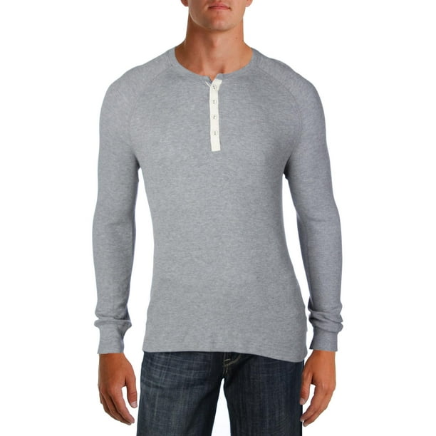 2(X)IST 2xist Mens Waffle Knit Long Sleeve Henley Shirt Gray XL