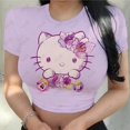 thumbnail image 1 of RWJDXD Chemises Décontractées d'Été pour Femmes Mode Urbaine Manches Courtes Crop Tops Imprimé Chat Hello Kitty Col Rond Ajusté T-Shirts, 1 of 5