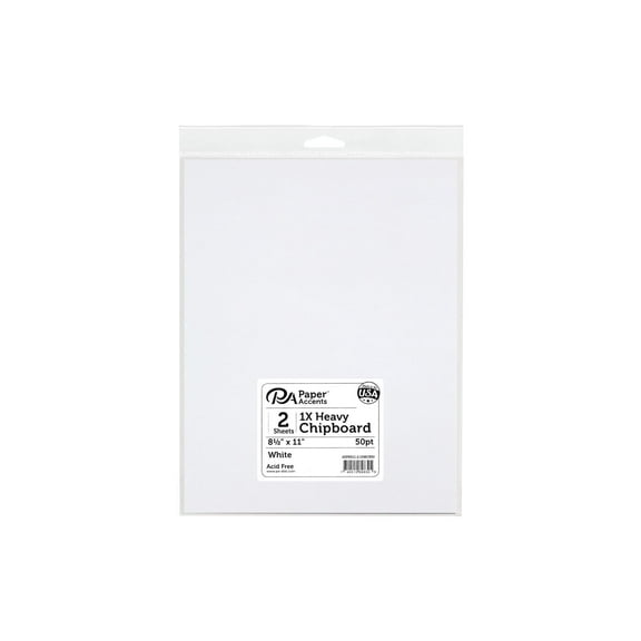 Accent Design Paper Accents Chipboard 8.5"x11" 1X Heavy 50pt White 1 Side 2pc – Durable Book Board for DIY Projects, Book Binding Board, White Chipboard Sheets for Crafts