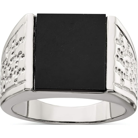Sterling Silver Rhodium-Plated Men's Onyx Ring (Size 10) Made In China qr2460-10