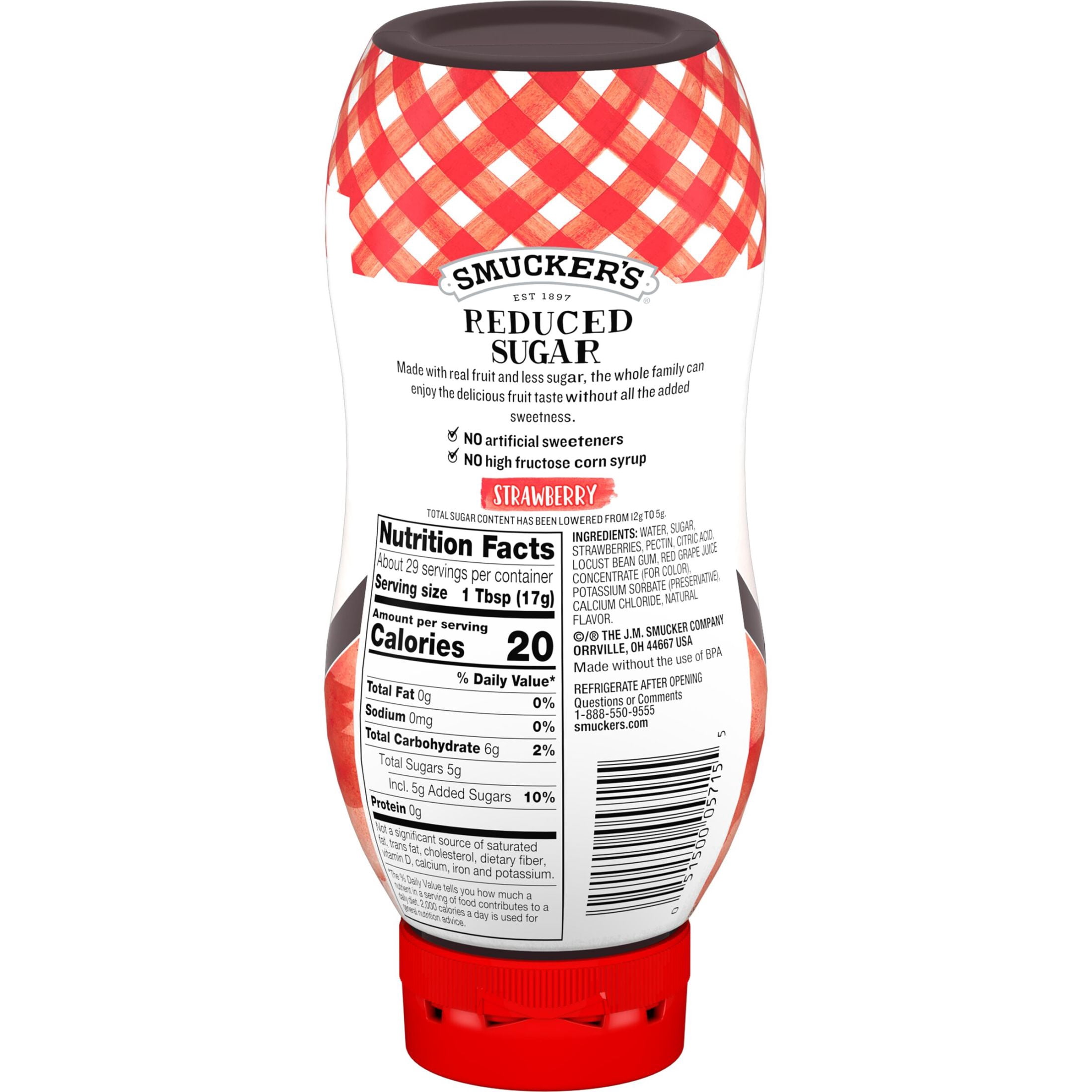 (3 pack) Smucker's Squeezable Reduced Sugar Strawberry Fruit Spread, 17.4 oz