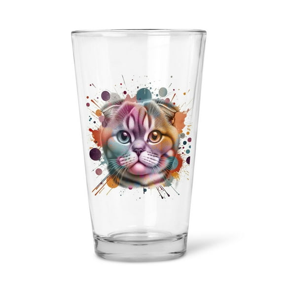 Scottish Fold Portrait Watercolor Vintage Retro Styles 16oz Pint Beer Glass Mug Cat Lover Kitten Owner Gifts Beer Glasses Cup - 00001