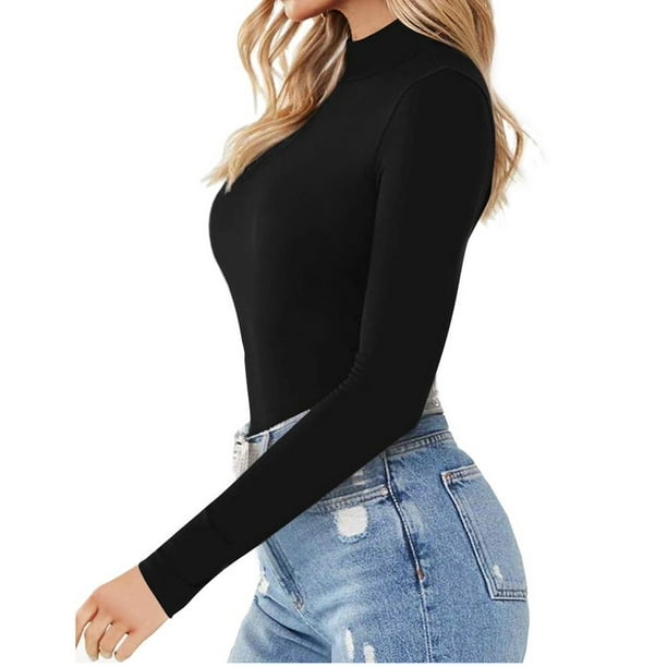 TopLLC Women's Mock Turtle Neck Long Sleeve Bodysuit Shapewear for Women Tummy  Control Leotard Soft Slim Fit Stretchy Layer Top Classic Jumpsuit 
