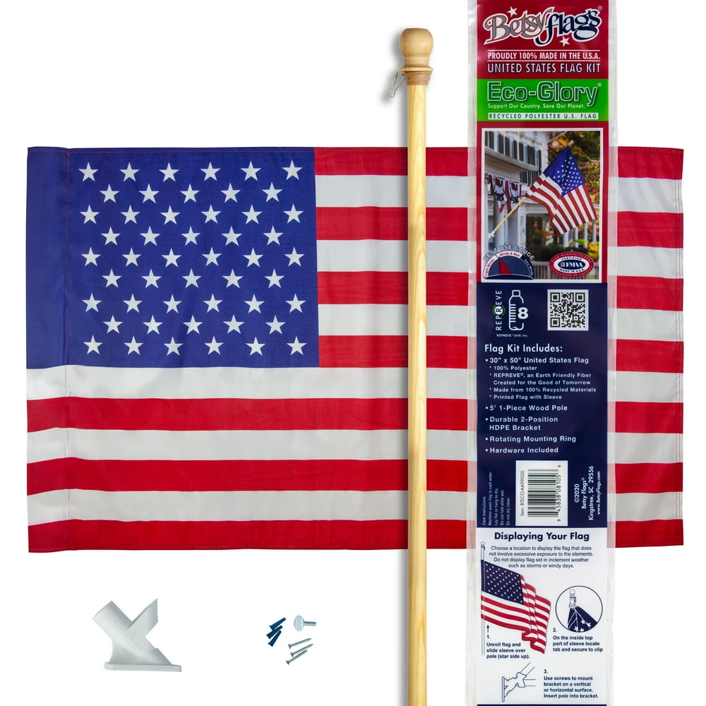 5 ft. Wood Betsy Flag's American Flag Kit, Recycled Polyester Sleeved