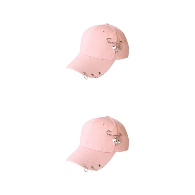 Transemion Classic Baseball Cap With Ring Decoration For Elegant Touch Ring Baseball Cotton Hat Match Style Quick-drying Beach Pin Pink 2Set