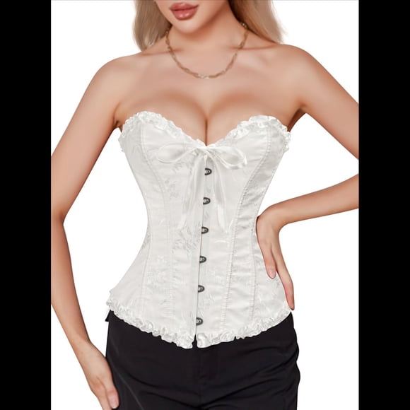Corsé Moldeador con Cordones y Estampado Floral Renacentista para Mujer, Sin Mangas, con Cuello en V. S