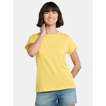 Time and Tru Women’s Slub Jersey Crewneck Tee with Short Sleeves, Sizes XS-XXXL