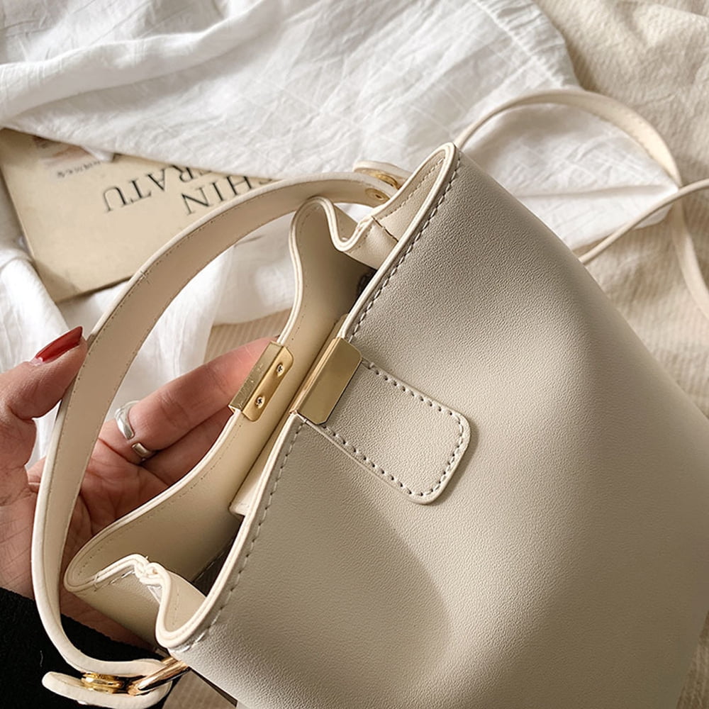 Leather Bucket Crossbody Bag for Women Medium Hobo Purse Handbag Fashion Ladies Top Handle Tote Shoulder Bag