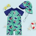 thumbnail image 2 of Povozer Baby Boys Swimsuit Toddler Sunsuit UPF 50+ One Piece with Hat(Green,2-3Y), 2 of 6