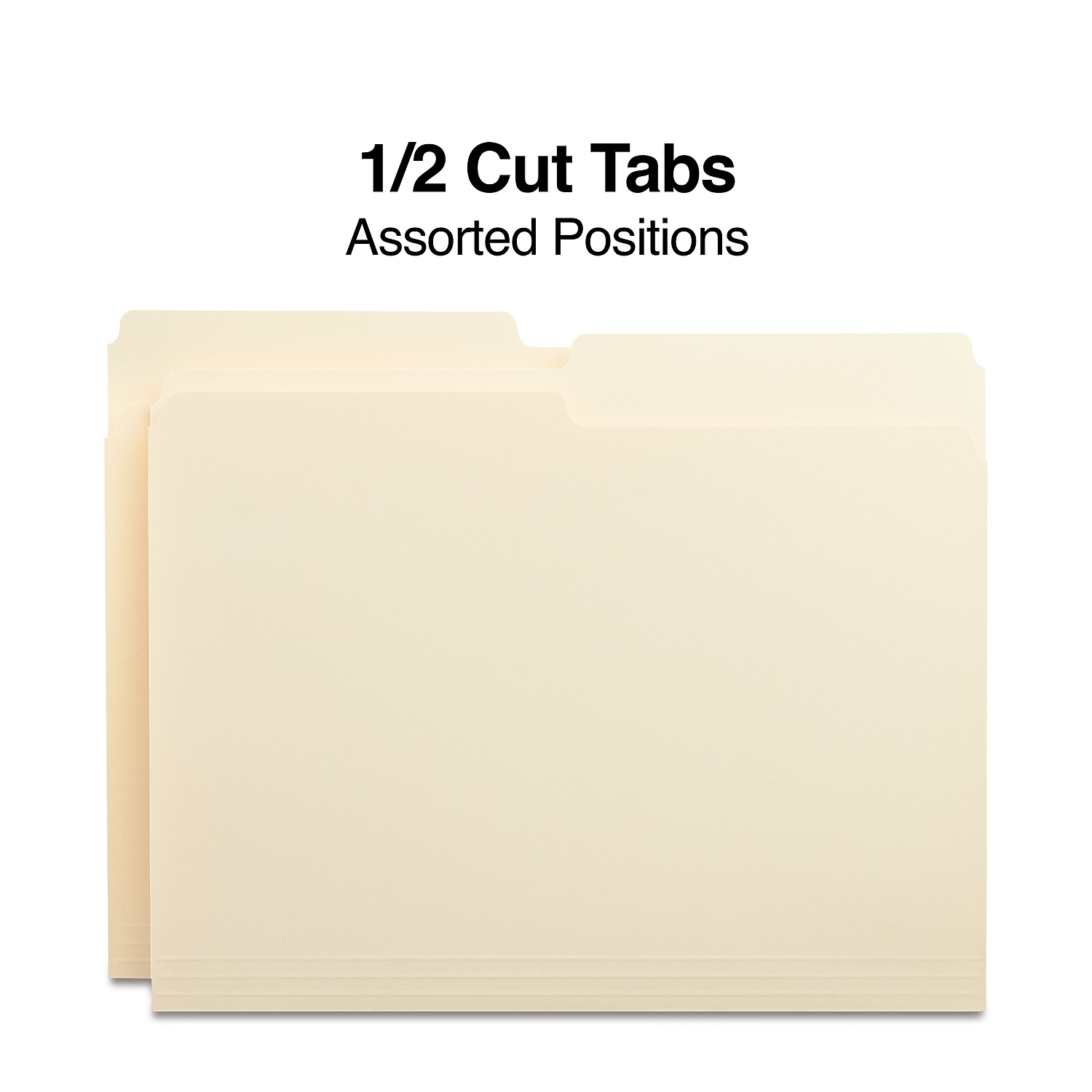 Staples Manila File Folders Letter 2 Tab Assorted Positions 100/Box 116855