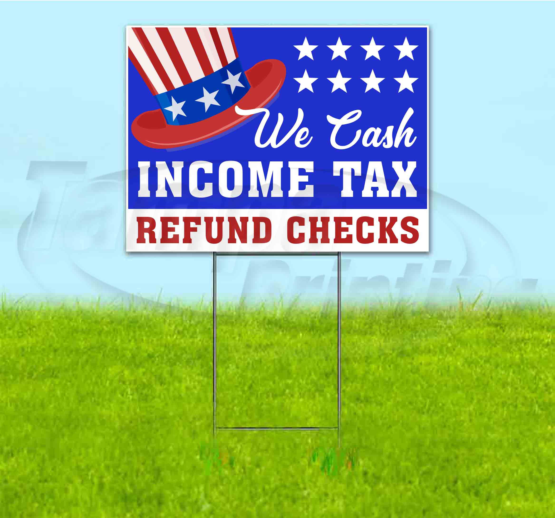 Income Tax Fast Refunds Blue Red Corrugated Plastic Yard Sign /Free Stakes