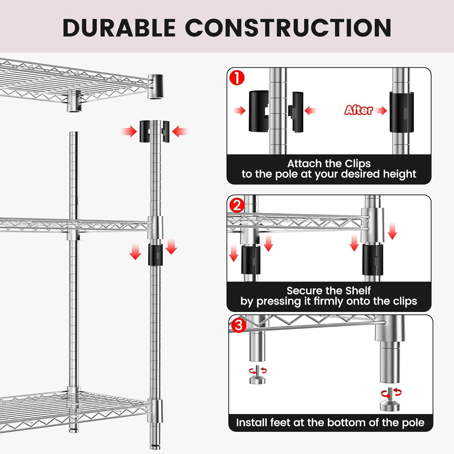 Xcity Storage Shelves, 3 Tier Heavy Duty Metal Shelving Unit, 1200 LBS Capacity Adjustable Steel Wire Shelf Organizer for Pantry, Kitchen, Garage, 14" D x 36" W x 36" H, Chrome