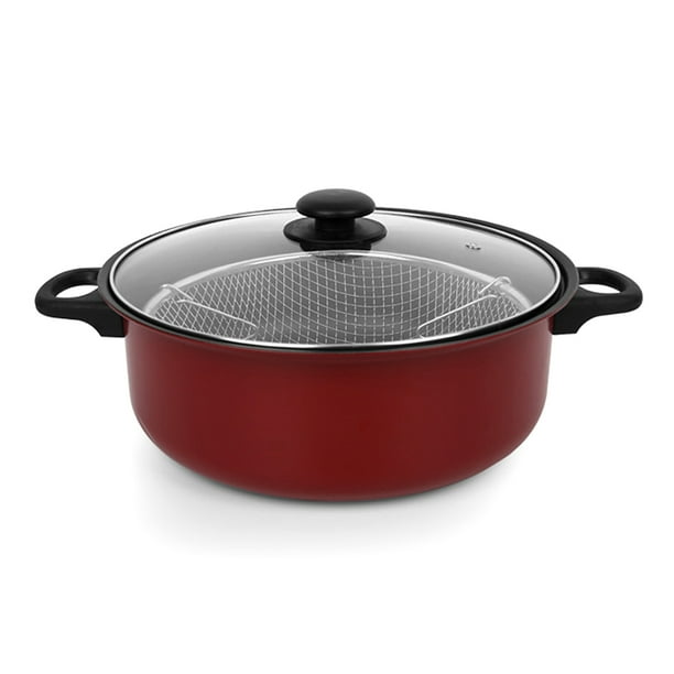 Wosthever Olla para freír con tapa para restaurante, freidora de patatas fritas de acero inoxidable, cesta de malla, ollas antiadherentes, Kits de desorden para acampar 26 cm 0.3 mm
