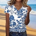 thumbnail image 2 of Craaazy Women's Summer Tops Casual Loose Fit V Neck Colorful Printed Short Sleeve Blouses Fashion 2026 Trendy Tee Shirts for Everyday Gifts, 2 of 5